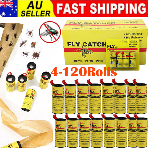120 Rolls Sticky Fly Trap Paper Insect Bug Catcher Strip Flies Sticker