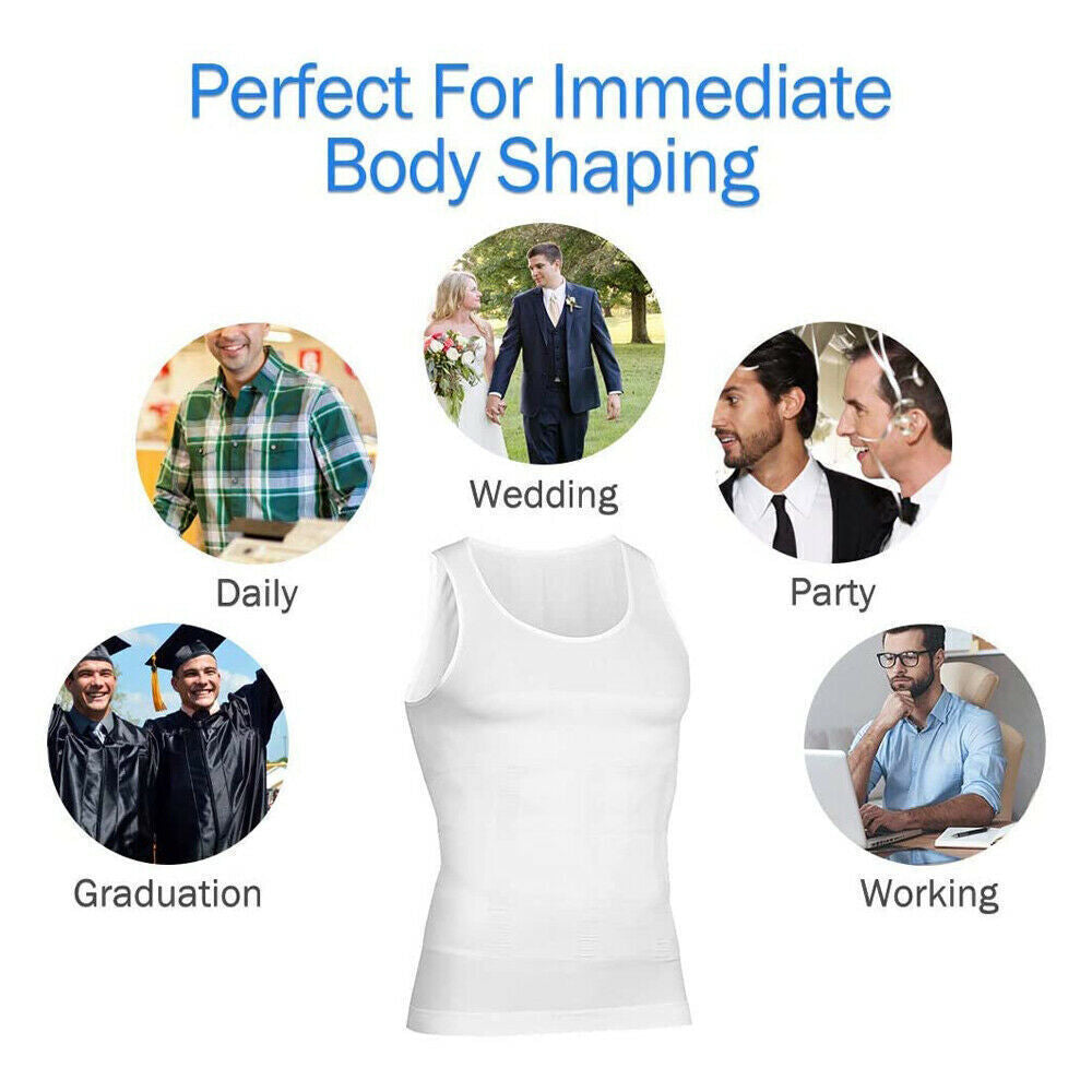 Men' Compression Vest T-Shirt Moobs Slimming Tummy Control Body Shaper Tank Tops