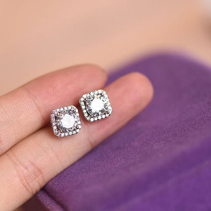 Women Stainless Steel Square Cut Cubic Zirconia Stud Earrings 1 Pair Brilliant