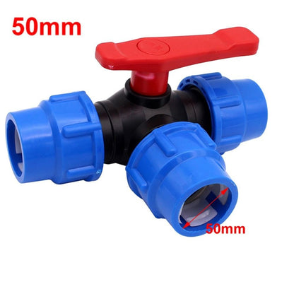 Irrigation 3-Way Ball Valve 20/25/32/40/50mm Water Pipe Fittings  Lawn