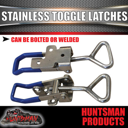 x2 Large Stainless Steel Toggle Over Centre Latch. Tool Box Truck Trailer SS304
