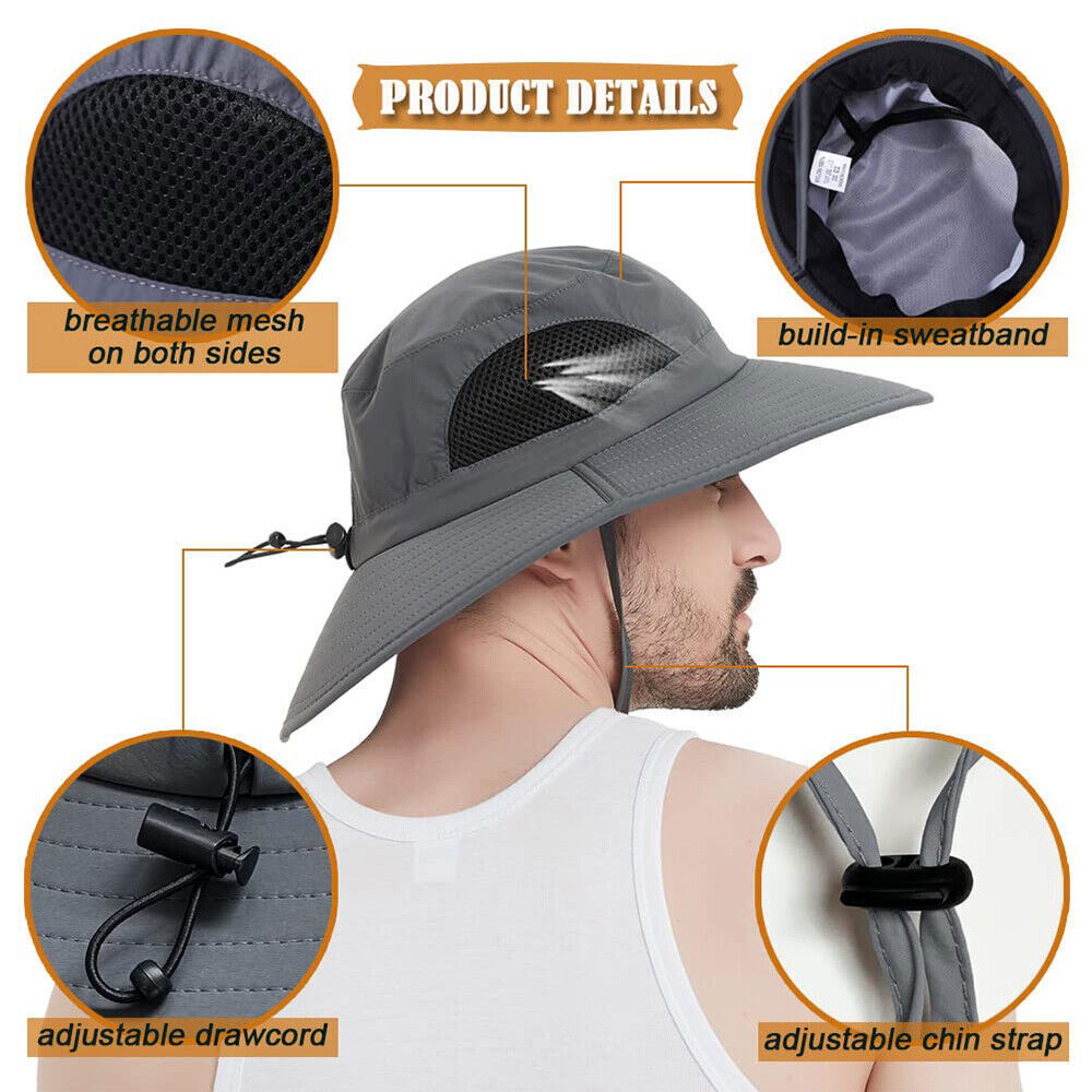 Men Wide Brim Bucket Hat UV Protection Sun Cap Women Fishing Hiking Outdoor Gift