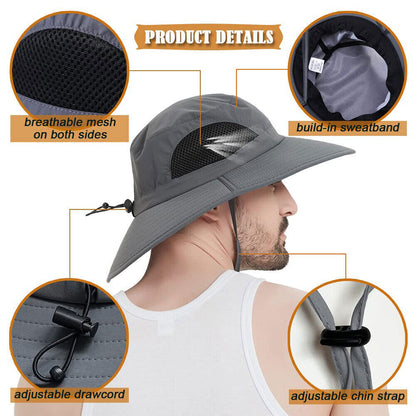 Men Wide Brim Bucket Hat UV Protection Sun Cap Women Fishing Hiking Outdoor Gift