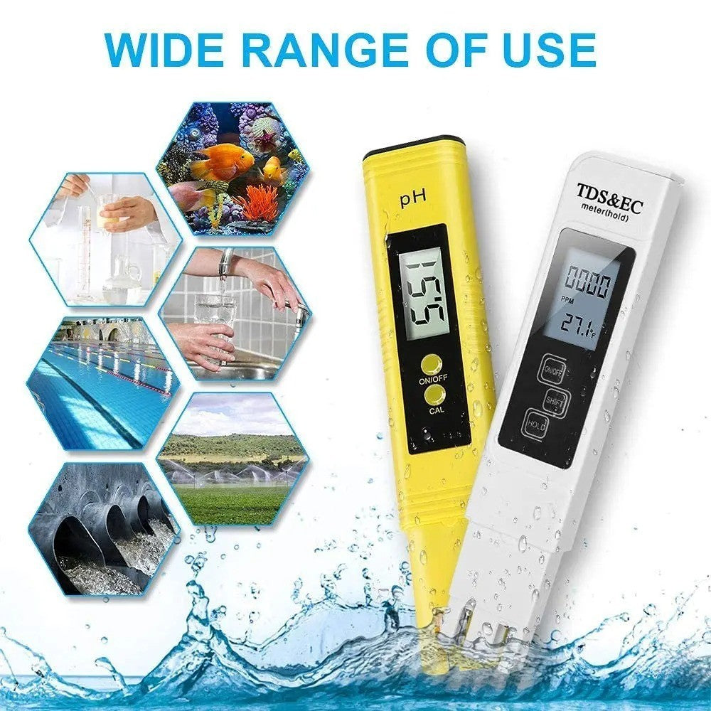 2pcs Digital TDS & pH Meter Water Tester – 0.01pH High Accuracy | 3-in-1 TDS