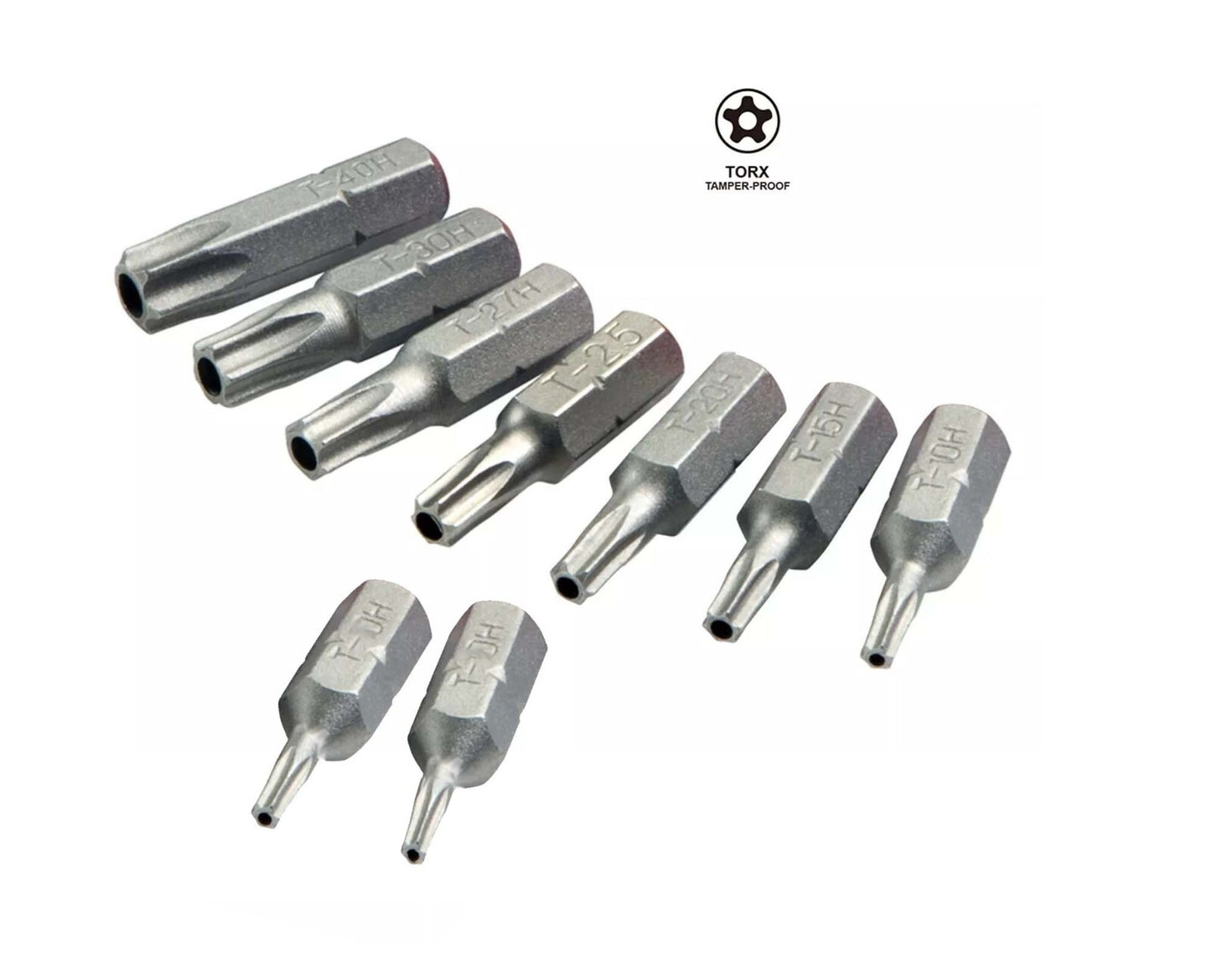 S2 Steel Star Torx Tamperproof Security Bit 1/4" Shank 25mmL T8H-T40H 9pc Set