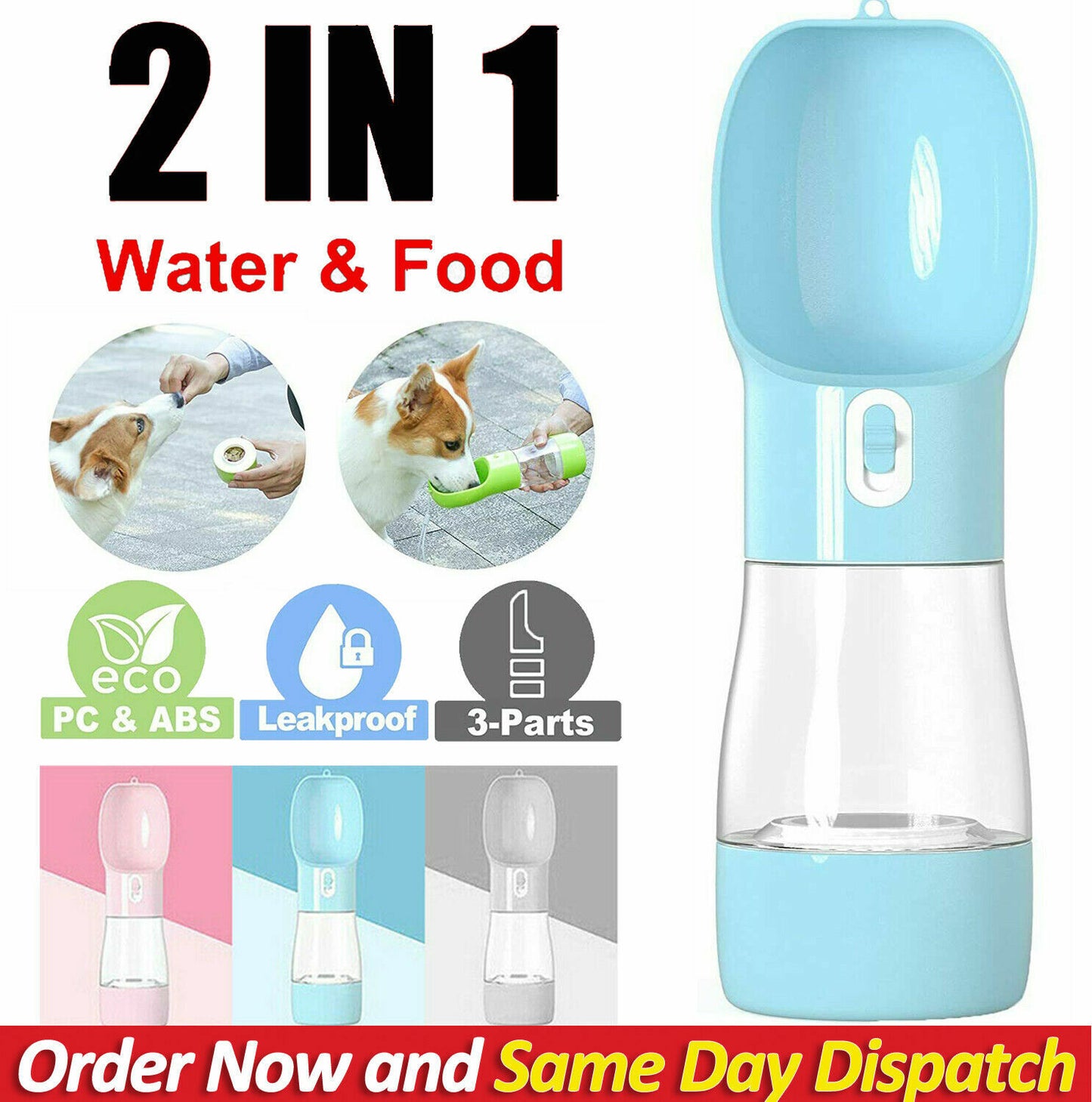 2 in1 Puppy Dog Cat Pet Water Bottle Cup Drinking Travel Outdoor Portable Feeder
