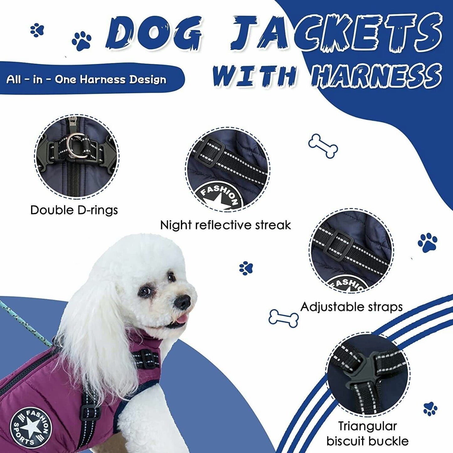 Pet Dog Waterproof Coat Autumn Winter Warm Padded Pet Puppy Jacket with Harness