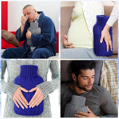 Hot Water Bottle with Knitted Cover Heat Hand Feet Warmer Rubber Warm Bag 2L
