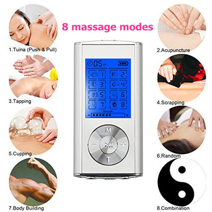 Dual Channel TENS Machine Unit Body Pain Relief Massager Device +8 Pads Physio