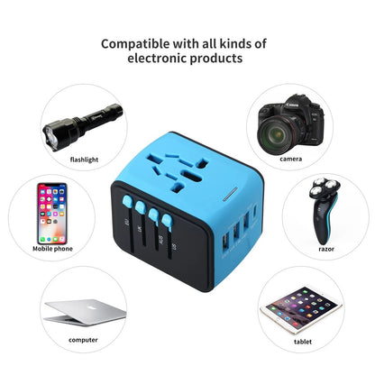 Travel Adapter Universal Power Plug UK EU AU US Sockets International 3USB Type-