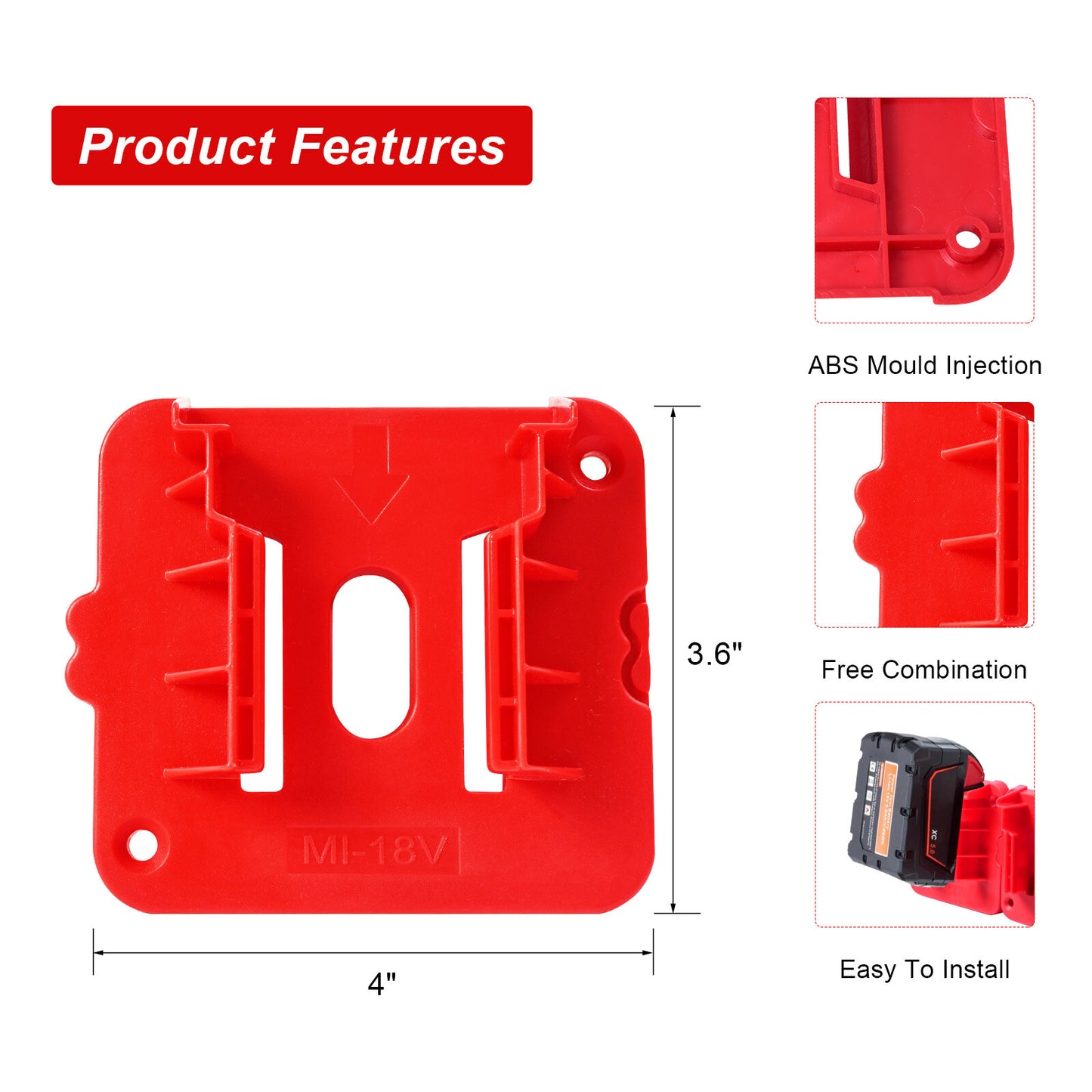 UP 10x Battery Mounts Storage Holder Rack For Milwaukee M18 18V Tool Battery Red