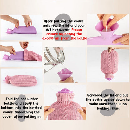 Hot Water Bottle with Knitted Cover Heat Hand Feet Warmer Rubber Warm Bag 2L