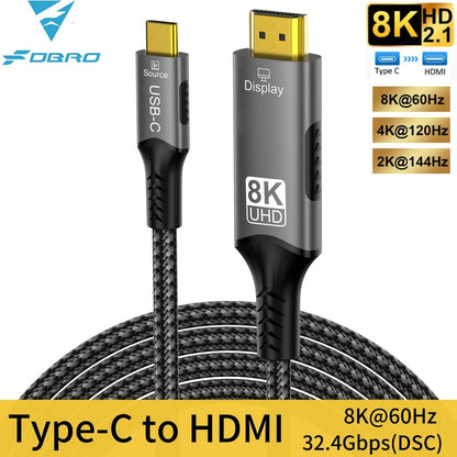 USB C to HDMI Cable 8K@60Hz 4K@120Hz Type C to HDMI-Compatible HDTV Cable for TV