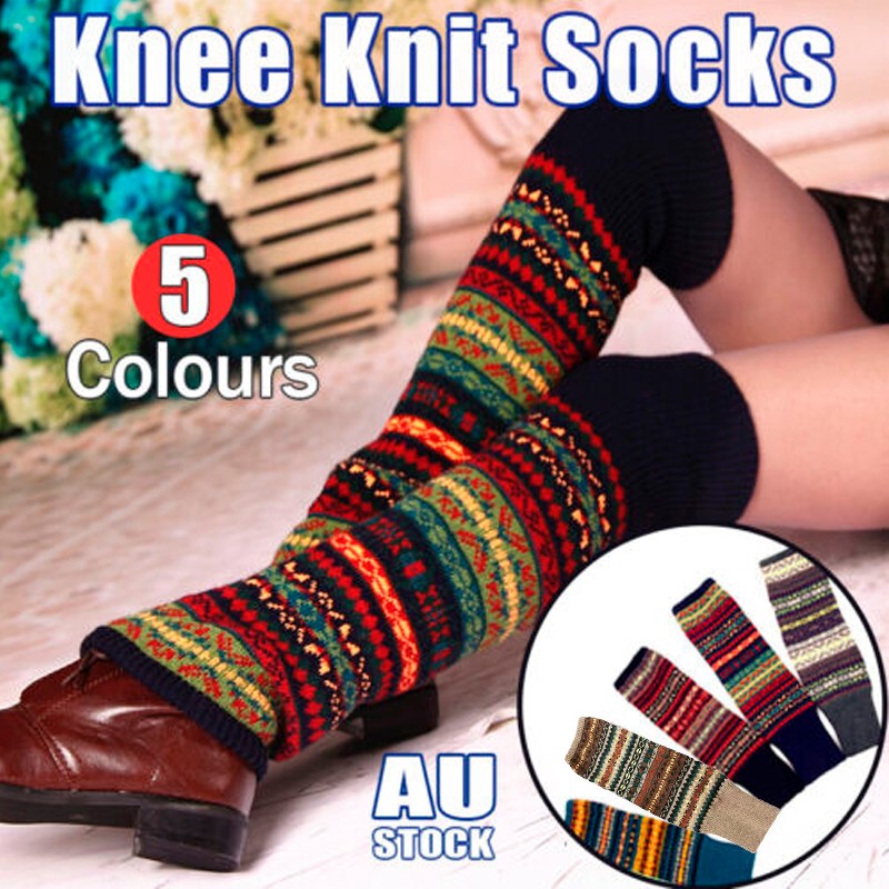 Women Ladies Winter Warm Knit Imitation Wool Leg Warmer Knee Knit Sock Leggings