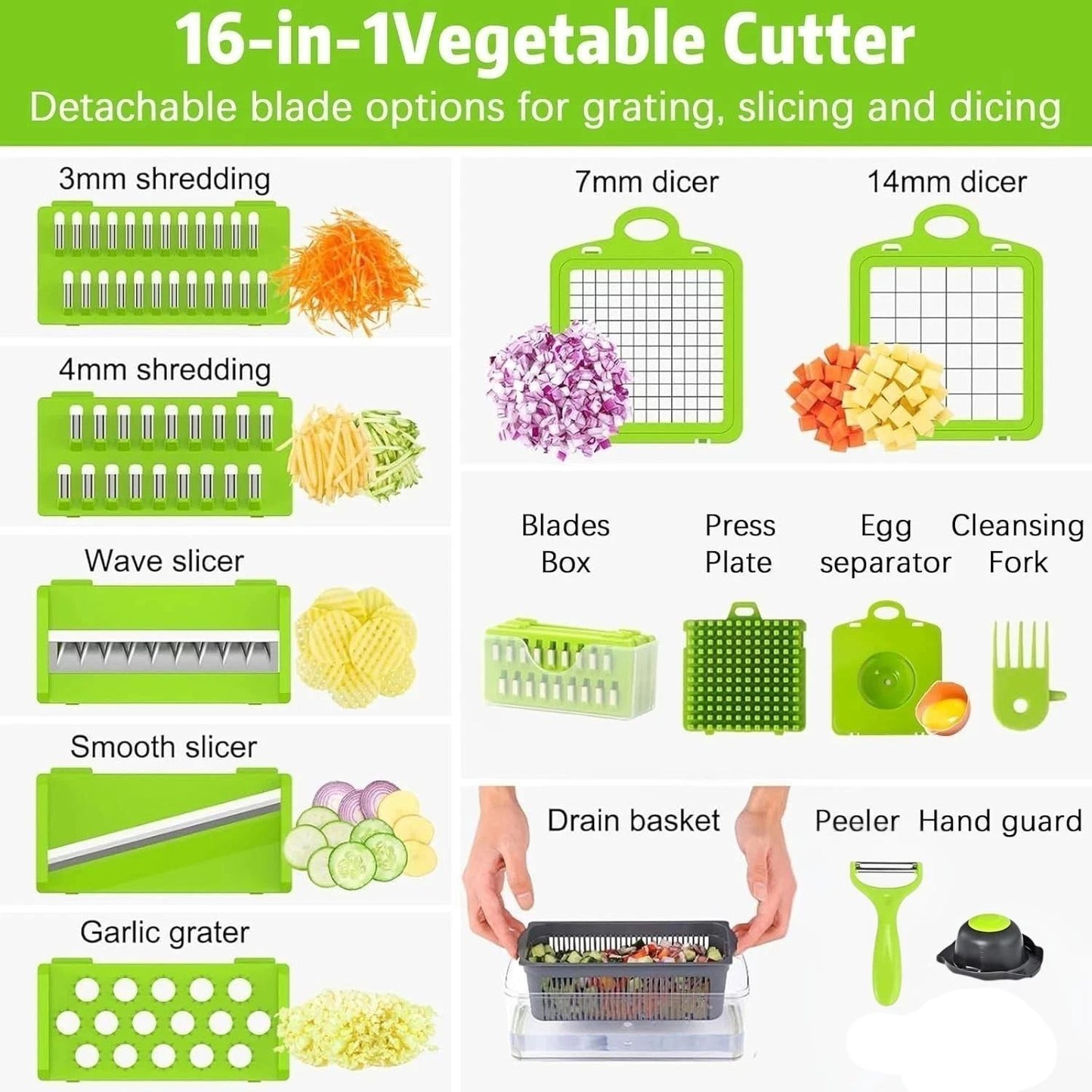 16 in 1 Multifunctional Vegetable Chopper Mandoline Slicer Cutter with Container