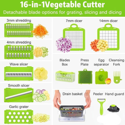 16 in 1 Multifunctional Vegetable Chopper Mandoline Slicer Cutter with Container