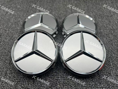 Mercedes-Benz Titanium Silver Chrome Star 75mm Wheel Center Cap Hub Cap