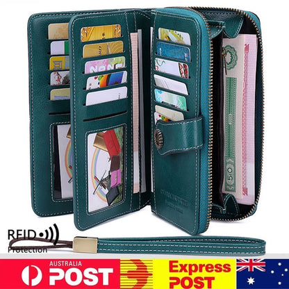 Women Leather Wallet Zipper Lady Long Card Holder Coin Case Handbag Clutch Purse