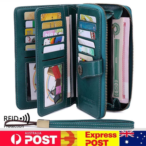 Women Leather Wallet Zipper Lady Long Card Holder Coin Case Handbag Clutch Purse