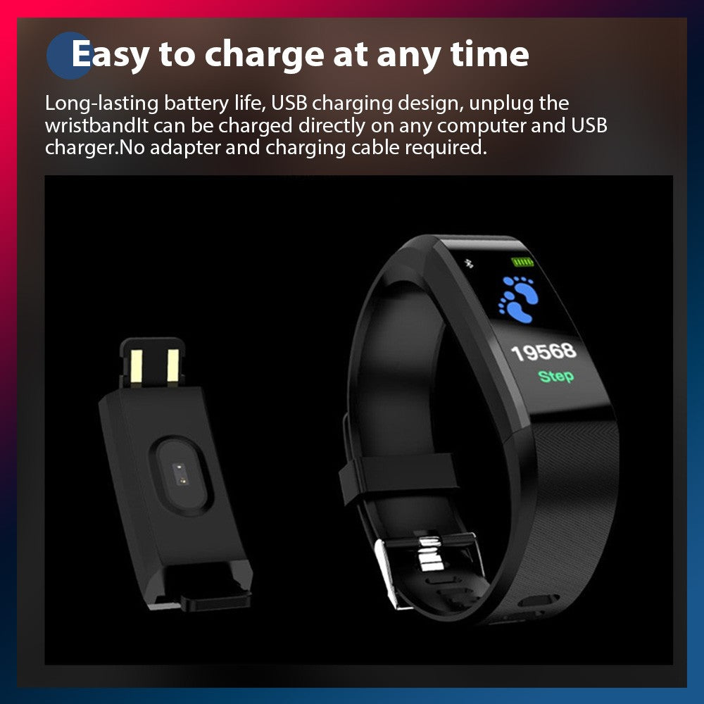 ID115 Plus Smart Fitness Tracker Heart Rate Blood Pressure Sleep Watch Band USB