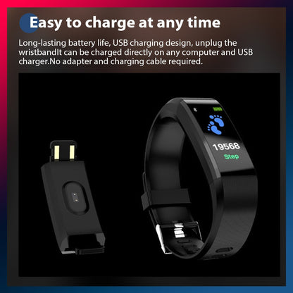 ID115 Plus Smart Fitness Tracker Heart Rate Blood Pressure Sleep Watch Band USB