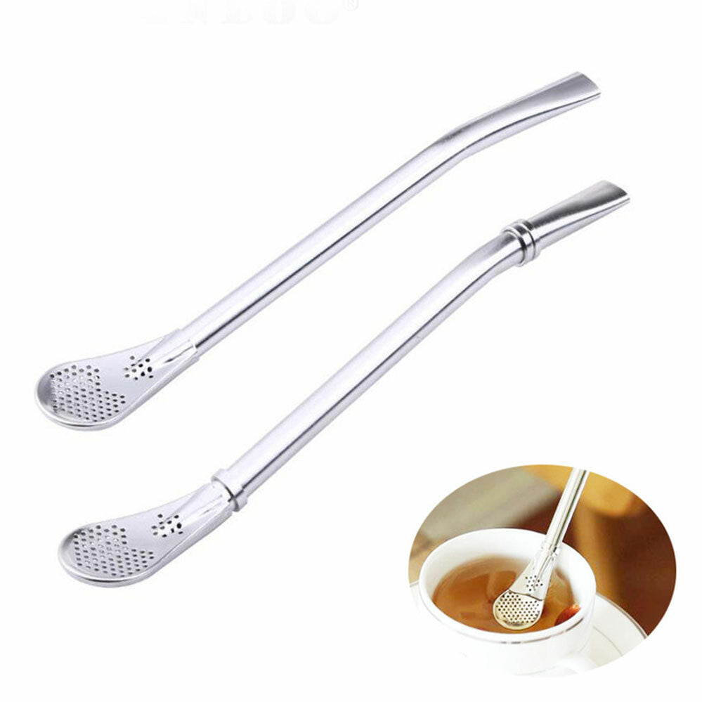 2X Gourd AU Drinking Bombilla Filter Spoon Stainless Steel Mate Yerba Tea Straw