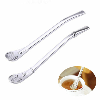 2X Gourd AU Drinking Bombilla Filter Spoon Stainless Steel Mate Yerba Tea Straw