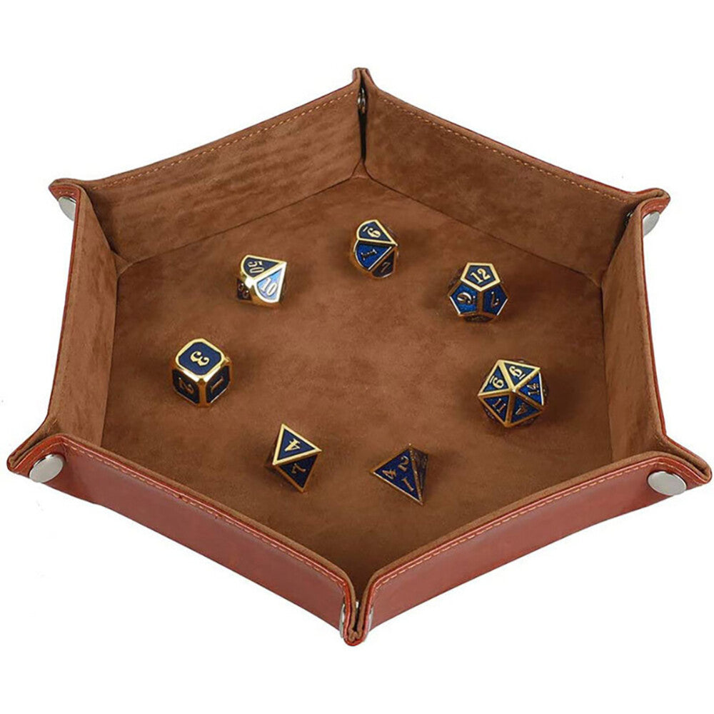 Dice Tray Hexagon Folding PU Leather Rolling Dice Board Games Dice Storage Box