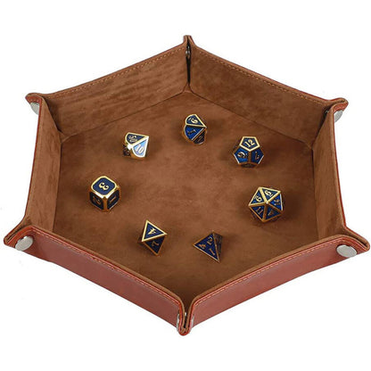 Dice Tray Hexagon Folding PU Leather Rolling Dice Board Games Dice Storage Box