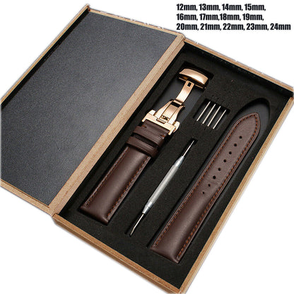 Genuine Leather Watch Band Bracelet Strap Replacement Deployment Clasp Buckle AU