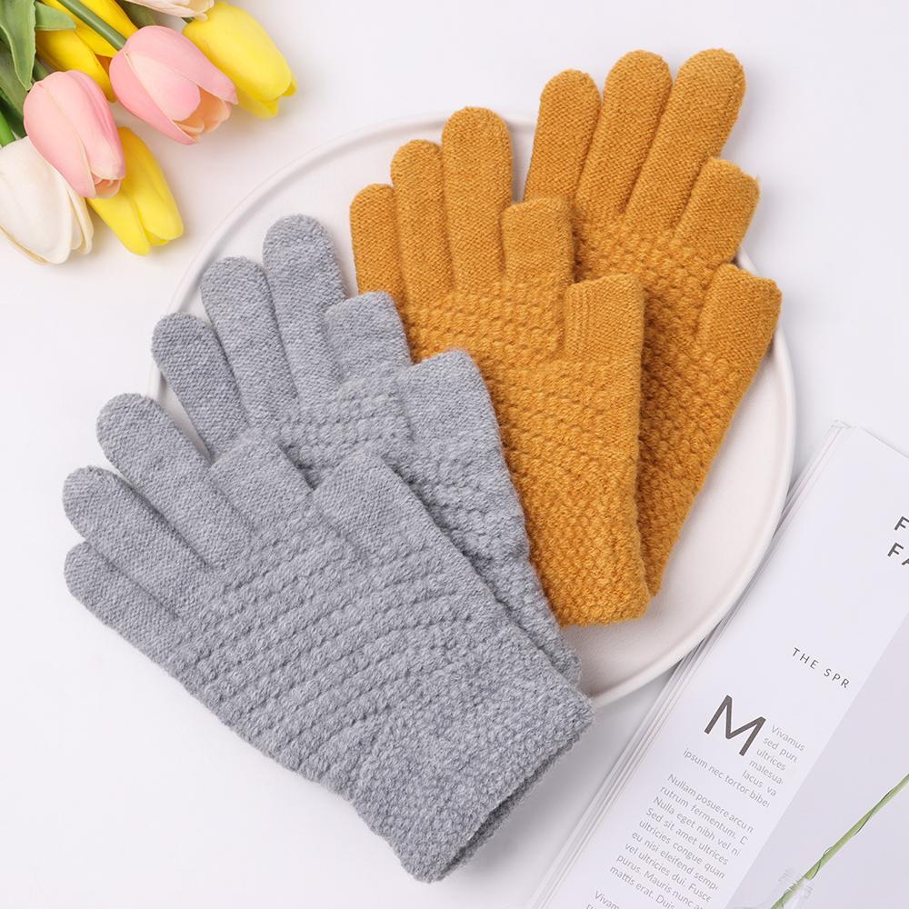Women Elastic Soft Touch Screen Mittens Thick Warm Arm Warmers Knitted Gloves