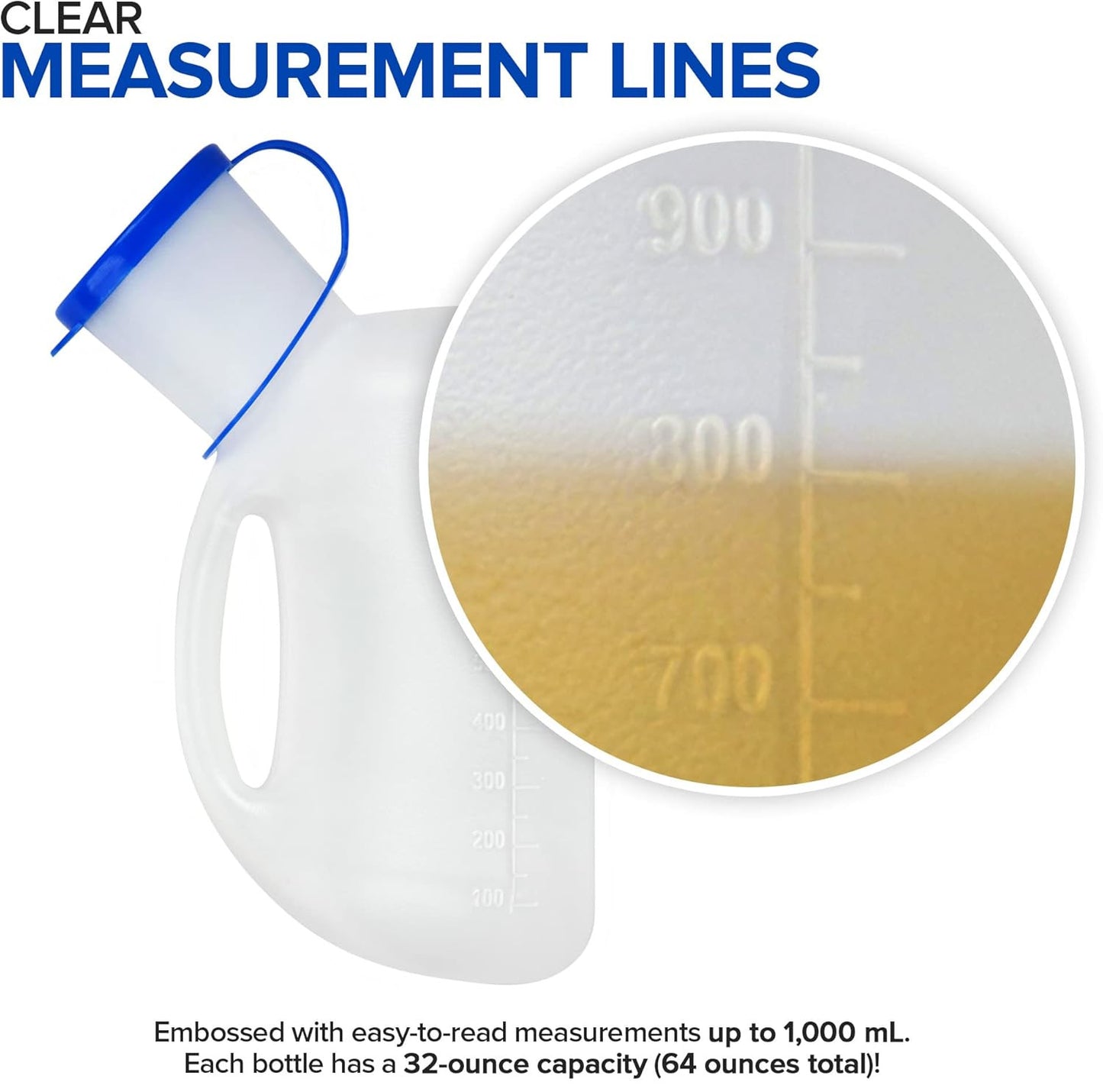 Unisex Urine Bottle 1000ml Portable Pee Bottle with Funnel Bedside Male Female