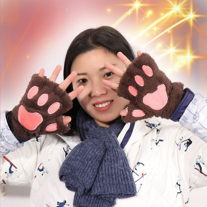 14Colors Fashion Winter Lovely Warm Bear Cat Paw  Gloves Plush Fingerless