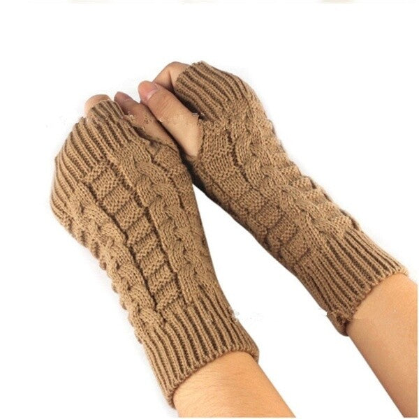 Women Lady Girl Knitted Crochet Short Winter Warmer Braided Arm Fingerless Glove