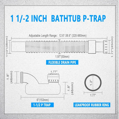 ABS Low Profile Flat 1 1/2 P Trap Kit Flexible Freestanding Tub Drain Bath