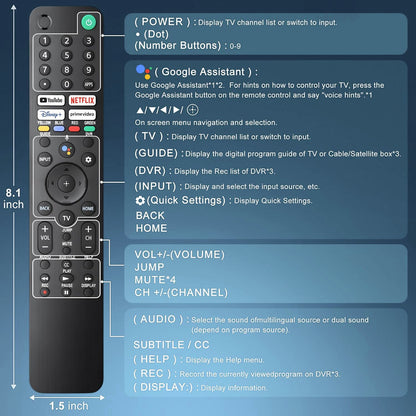 Replacement  Remote for Sony Bravia XR XBR KD 4K 8K OLED Google Android TV