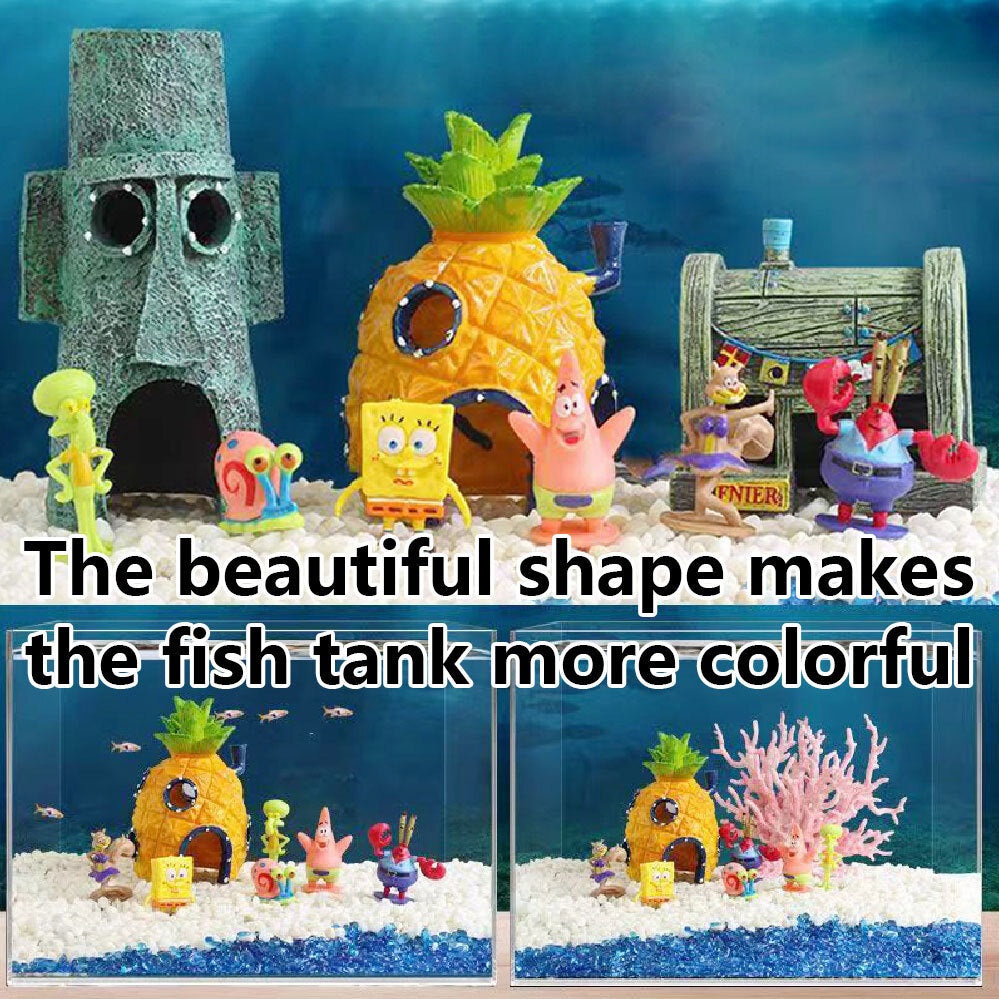 11PCS Fish Tank Ornaments Aquarium Decorations Fish Bowls SpongeBob Squarepant