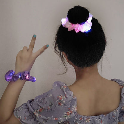 LED Light Up Hair Scrunchies Glow Ties Party Accessories Cute Teens Girls AU