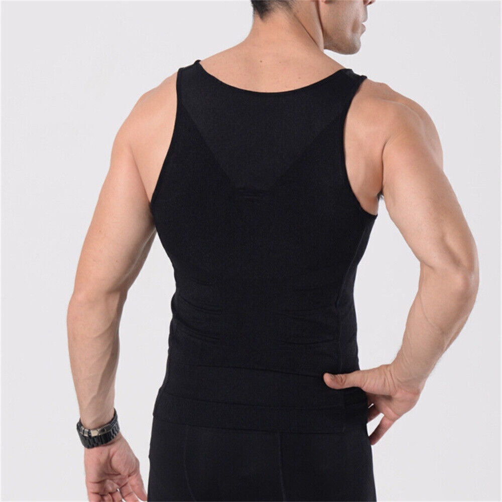 Mens Slimming Body Shaper Underwear Corset Compression Vest Singlet Dad Bod Tops