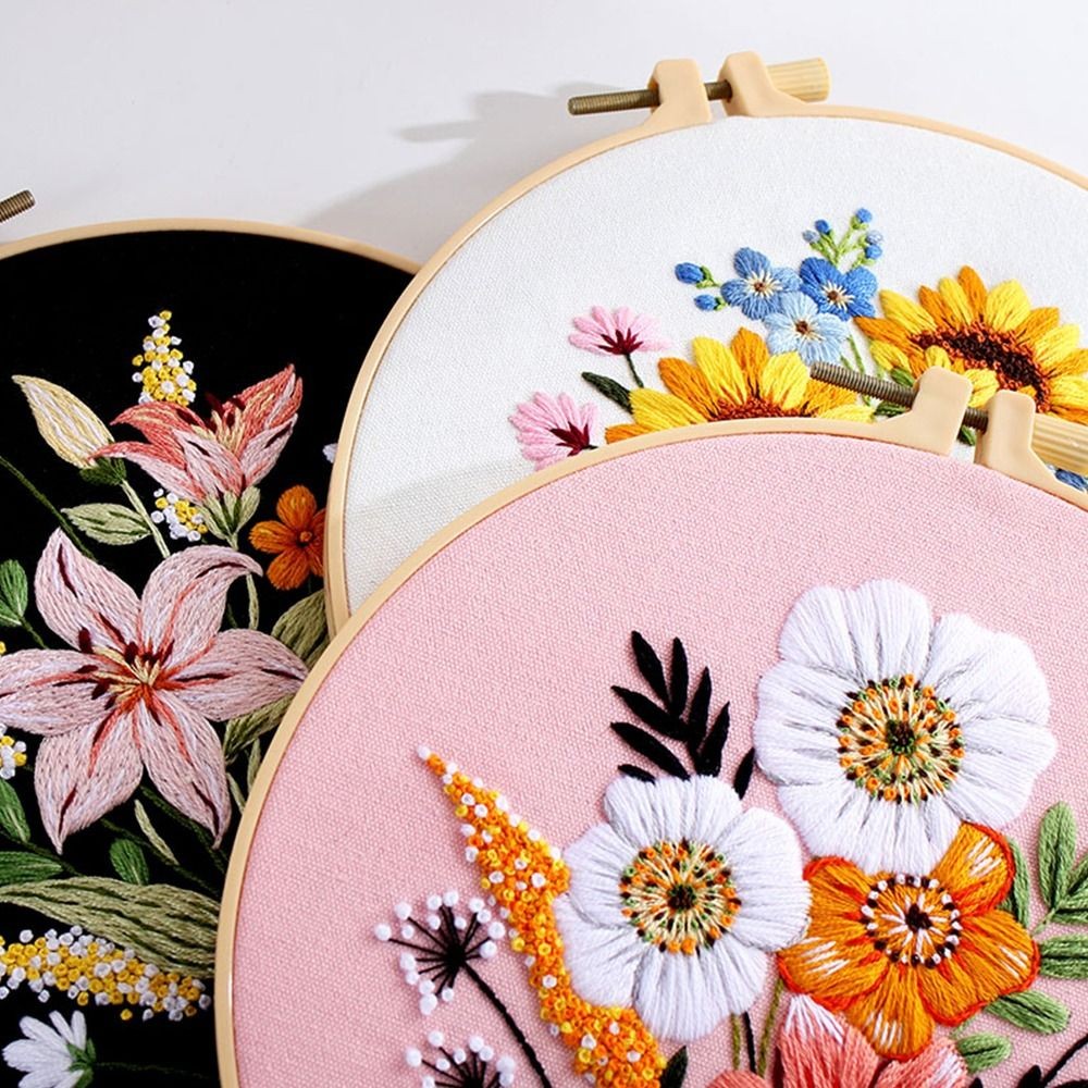 Embroidery Hoop Flower Embroidery Needle Punch Cross Stitch Kit  For Beginners