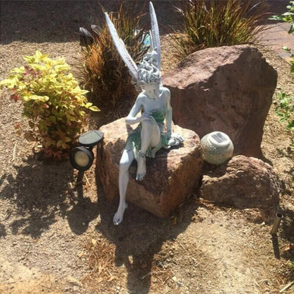 Garden Sitting Fairy Statue Ornament Resin Craft Landscaping Yard Figurine Decor