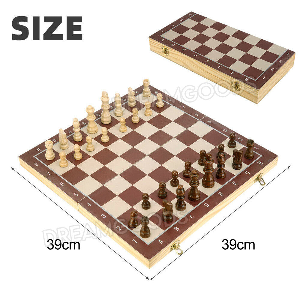 39CM Large Magnetic Chess Wooden Set Folding Chessboard Pieces Wood Board Game
