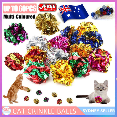 6-60PCS Cat Crinkle Balls Kitty Fun Toy Interesting Crinkly Sounds Soft New AU