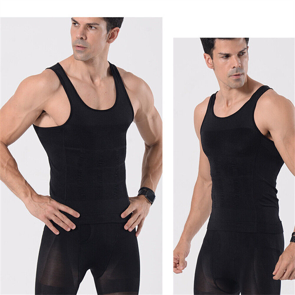 Mens Slimming Body Shaper Underwear Corset Compression Vest Singlet Dad Bod Tops