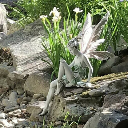 Garden Sitting Fairy Statue Ornament Resin Craft Landscaping Yard Figurine Decor