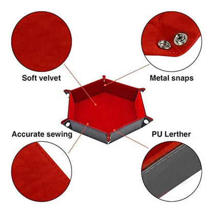 Dice Tray Hexagon Folding PU Leather Rolling Dice Board Games Dice Storage Box