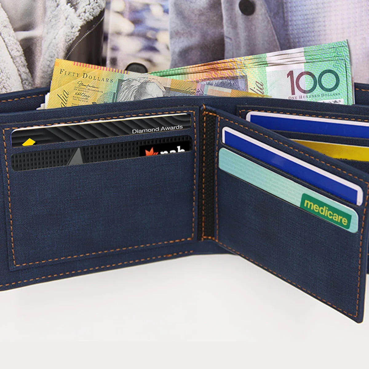 RFID Blocking Men's Wallet Leather Purse Money Cash Clip Credit Card Holder Au