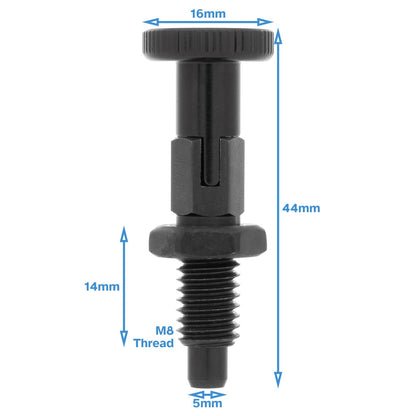 Black Indexing Spring Plunger M8 x 5mm Stainless Steel Loaded Lock Pin Bolt