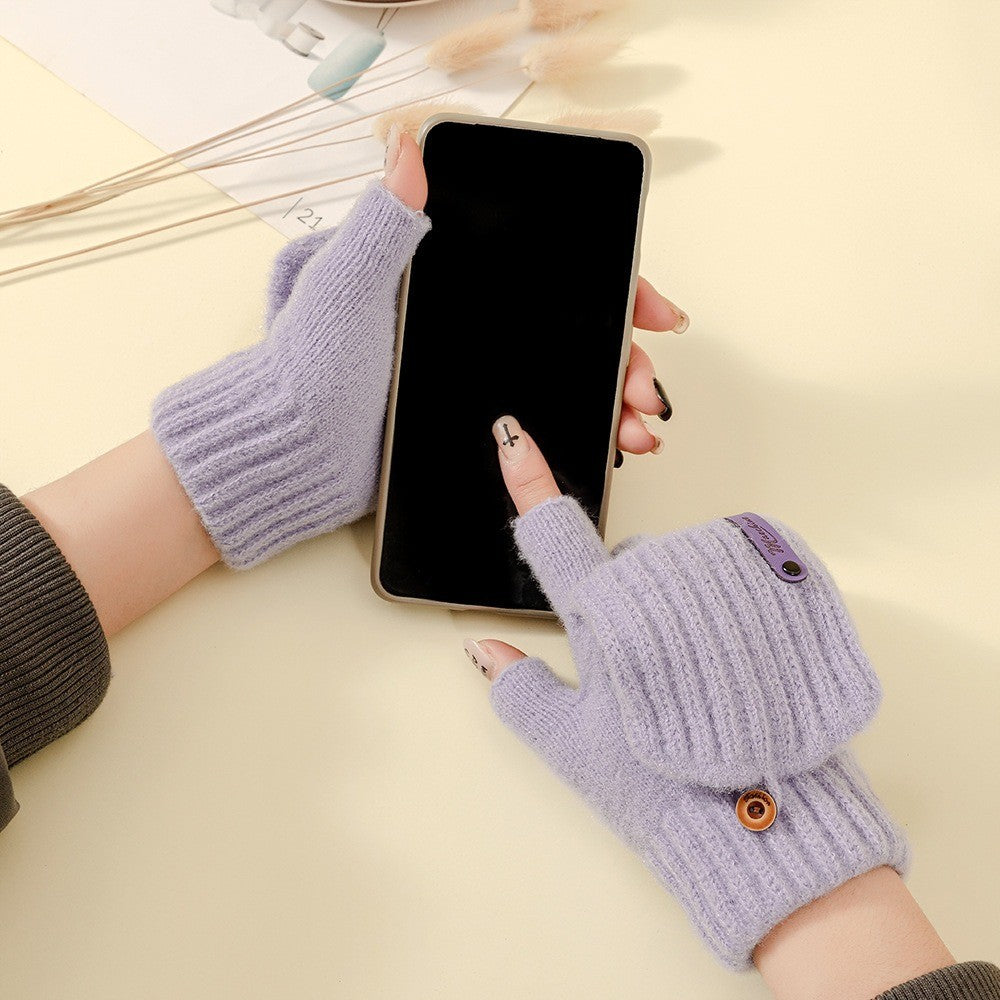 Thicken Plush Mittens Thermal Fingerless Gloves Half-finger Gloves  Winter