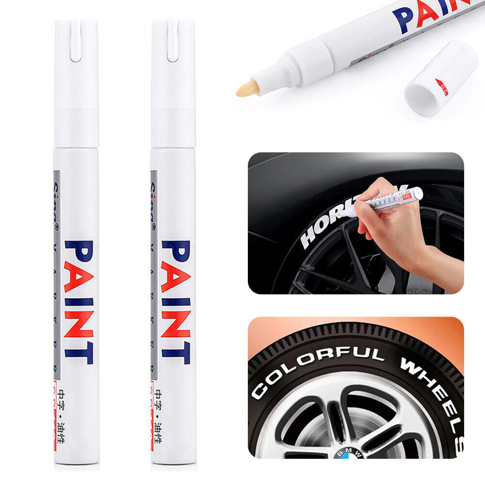 2X White Paint Pens Set Permanent Marker Pen For Car Rubber Tyre Waterproof